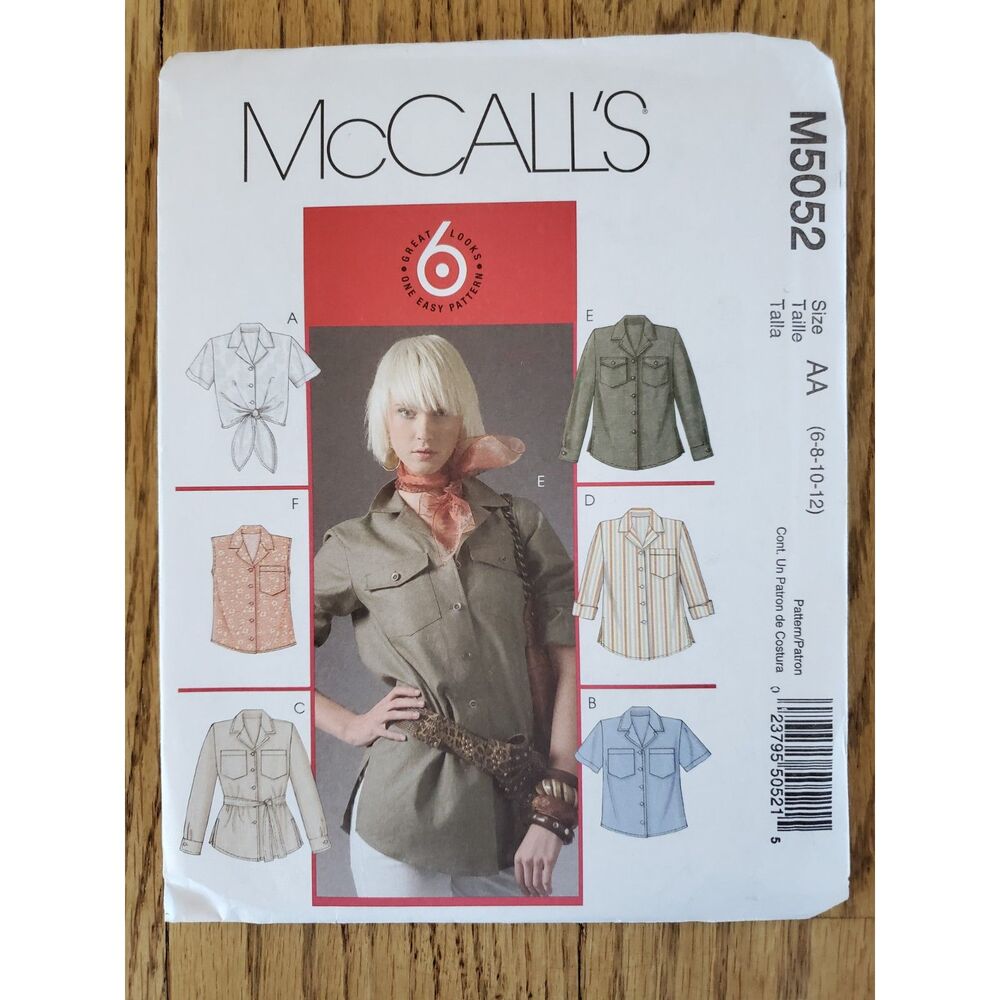 McCall's M5052 Pattern AA Womens 6-12 Collared Button Shirts Varieties New Uncut